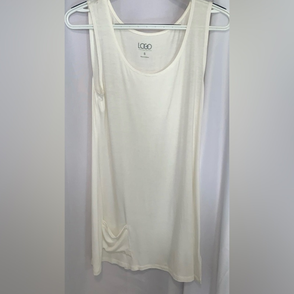 LOGO Lori Goldstein Dreamy Elegant Cream Sleeveless Long Top Pocket Size Small